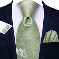 Hi-Tie Paisley Sage Green Men's Ties Solid 8.5cm Jacquard Necktie Accessories Daily Wear Cravat Wedding Party Gift 3PCS Set
