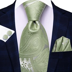 Hi-Tie Paisley zielona szałwia męskie krawaty jednolita 8.5cm krawat żakardowy akcesoria odzież na co dzień krawat wesele prezent 3 szt. Zestaw