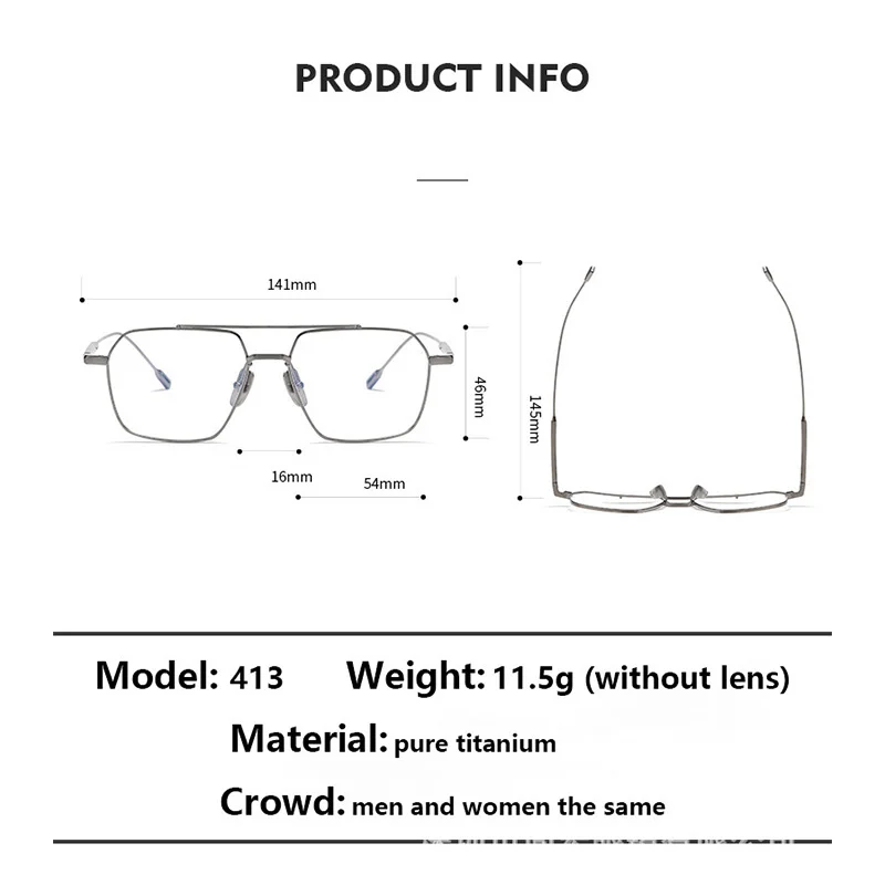 Wind Red Pure Titanium Glasses Frame Men 2024 New Retro Vintage Prescription Double Beams Eyeglasses Myopia Optical Eyewear Z413