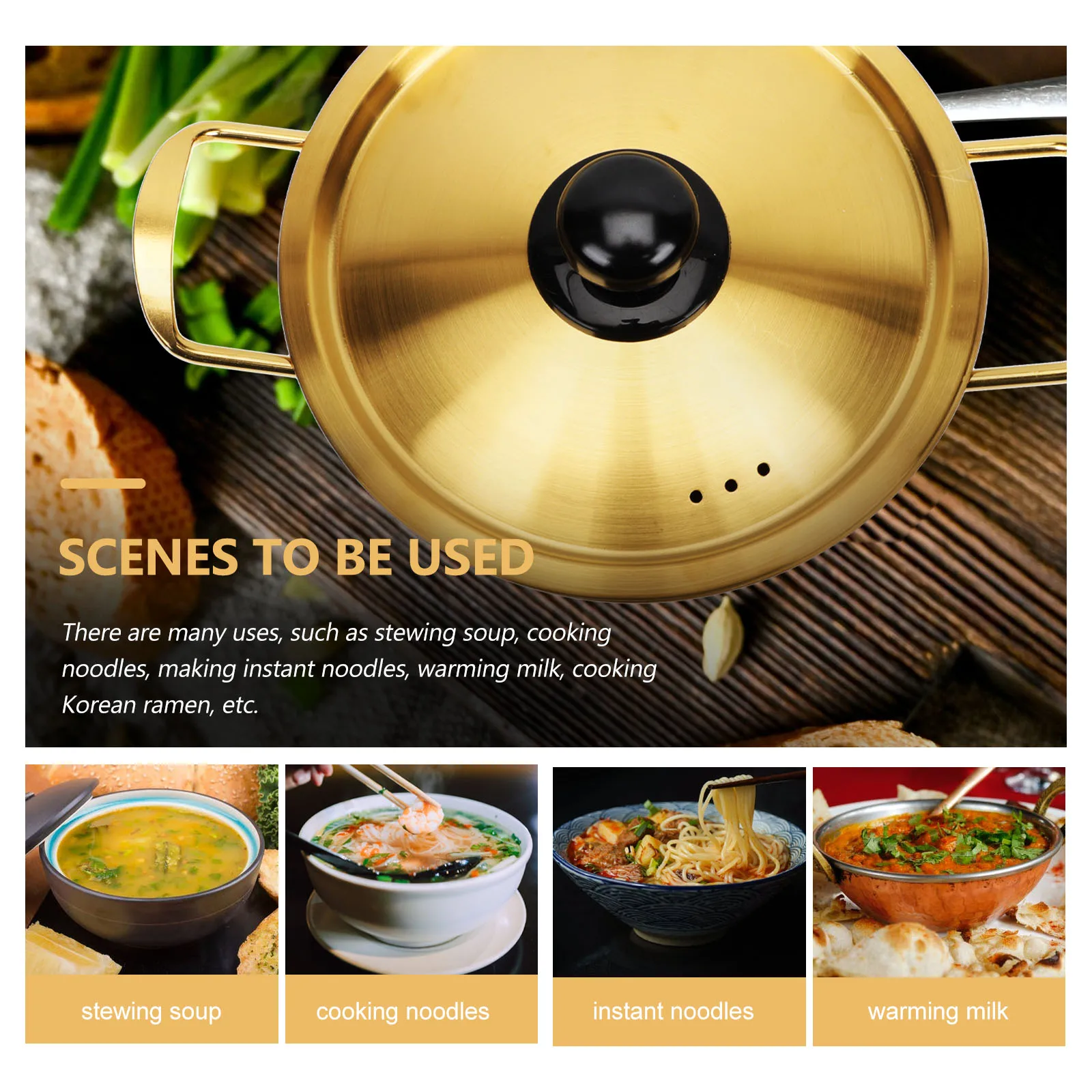 

1 Set Stainless Steel Double Handle Instant Noodle Pot Korean Style Hot Milk Cooking Soup Small Hotpot Heat Resistant