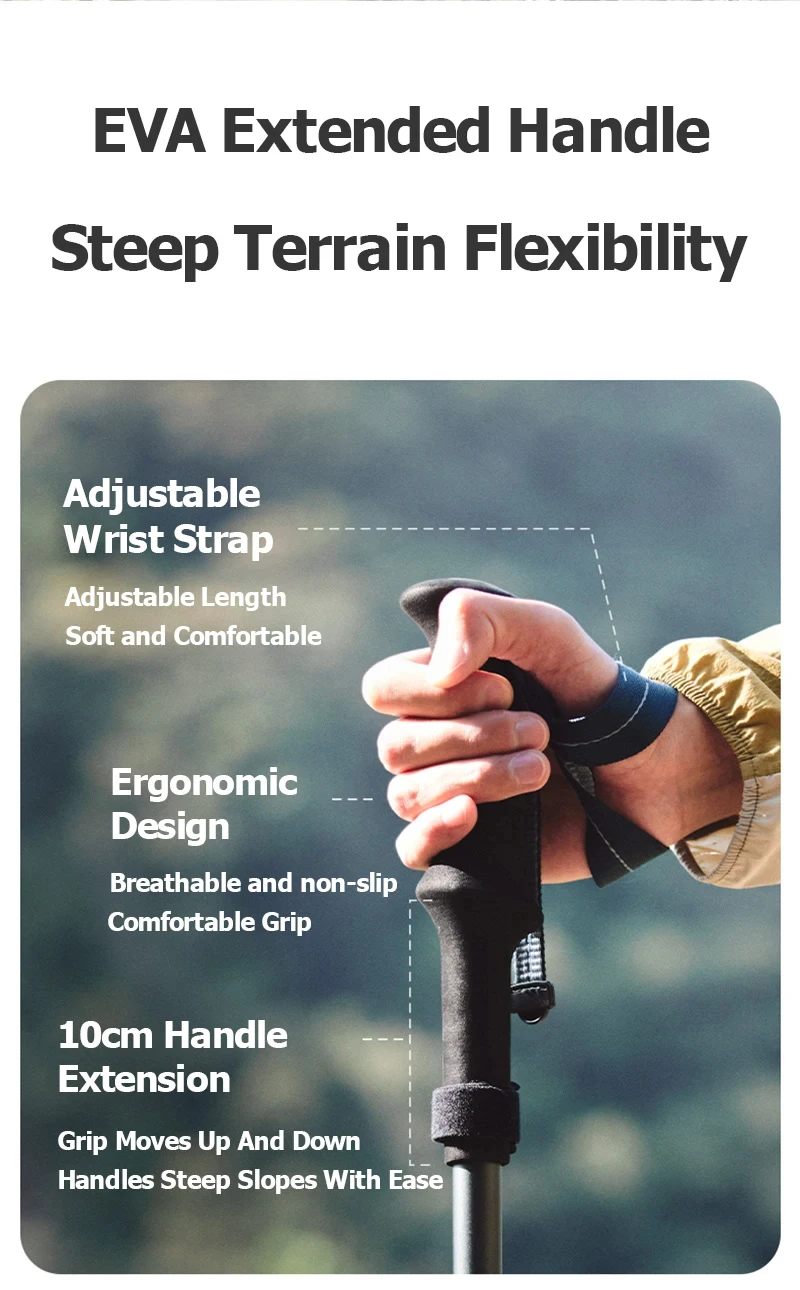 Naturehike Carbonfaser-Kletterstöcke Outdoor Faltbare Ultraleichte Trekkingstöcke Wanderstock Zusammenklappbarer Teleskopstock – Detail 9