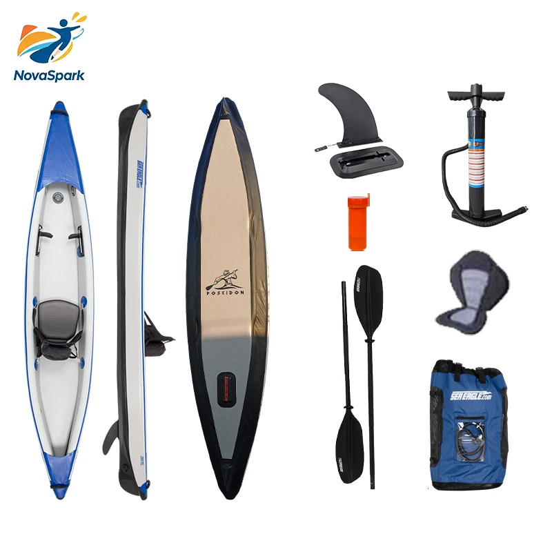 Single Seat Inflatable Ocean Kayak Canoe 1 Person Fishing Outdoor Use Drop Stitch Material