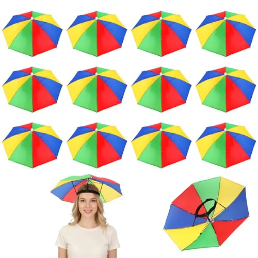 

Набор из 12 штук: Зонт-шляпа с эластичной лентой, радужный, 21 дюйм, водонепроницаемый, для использования без рук, для рыбалки, садоводства, пляжа и активного отдыха