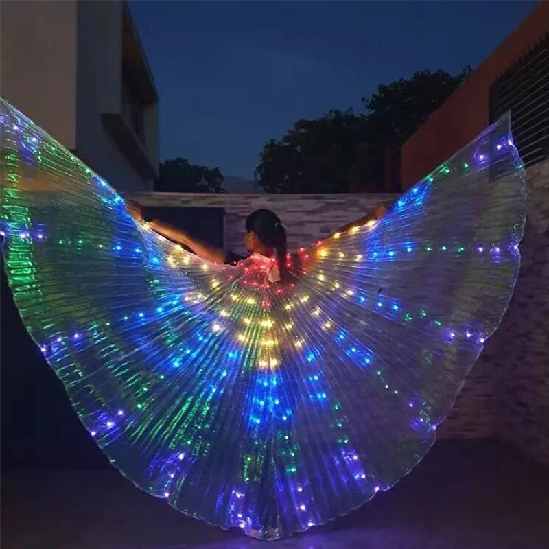 Colorful LED Dance Fairy Belly Dance Butterfly Wings Performance Supplies Fluorescent Wings For Child Adult Dance Wing Costume