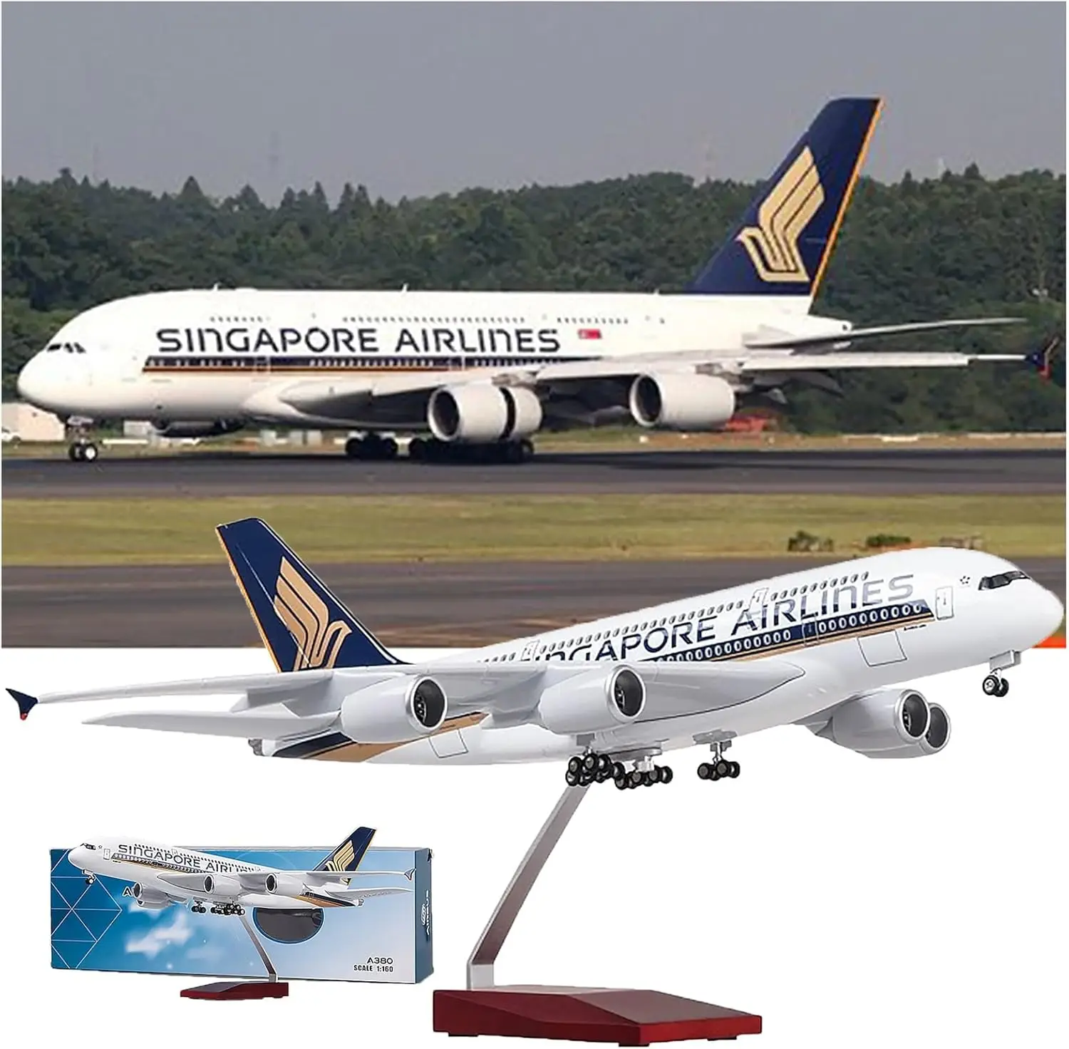 

A380 Singapore Airways 46cm 1:160 Scale Aircraft Diecast Resin Model Plane Toy Assemble With Induction Lamp For Adult Collection