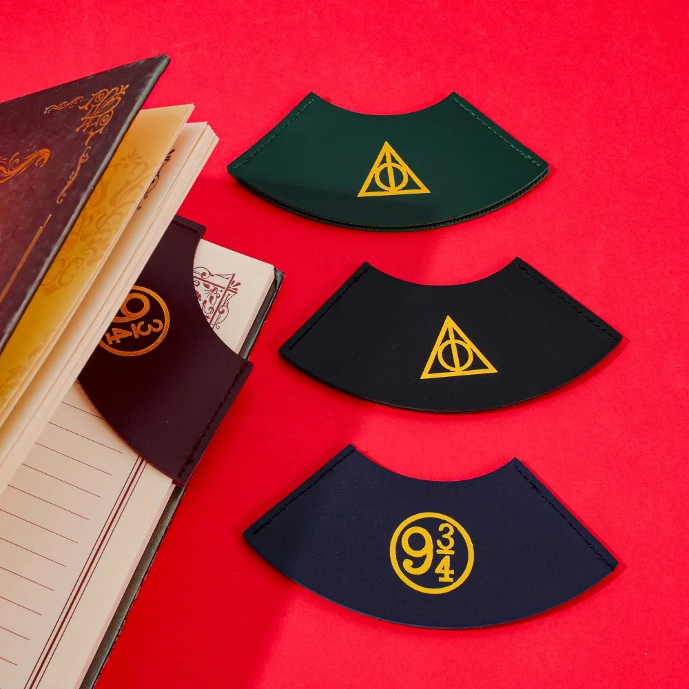 

Fantasy - Themed Leather Bookmarks with Iconic Symbols and Platform 9¾ Designs, Available in Multiple Colors