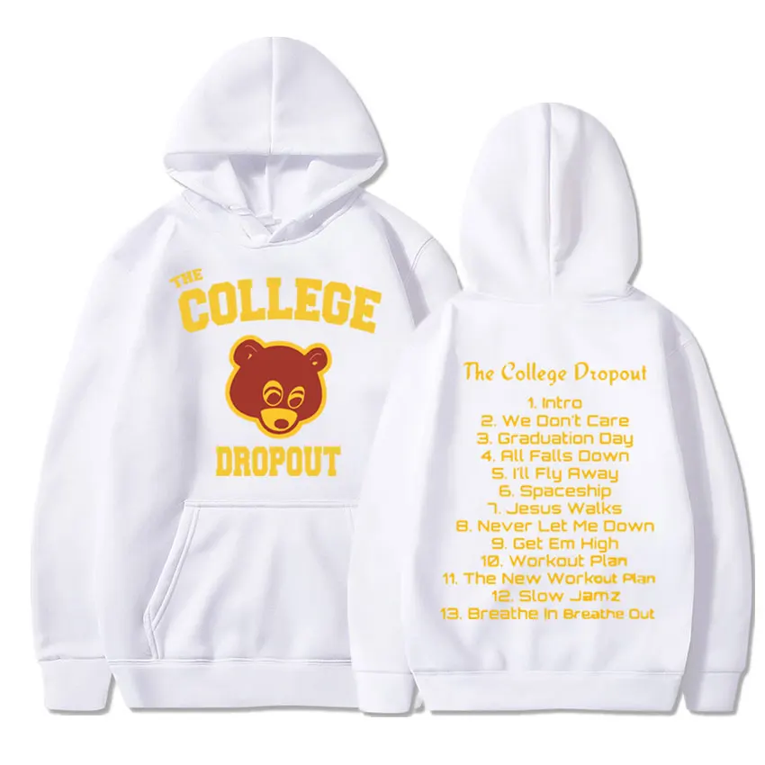 Rapper Kanye West Hoodie Music Album College Dropout Print Hooded Men Women Hip Hop Vintage Oversized Male Sweatshirt Streetwear