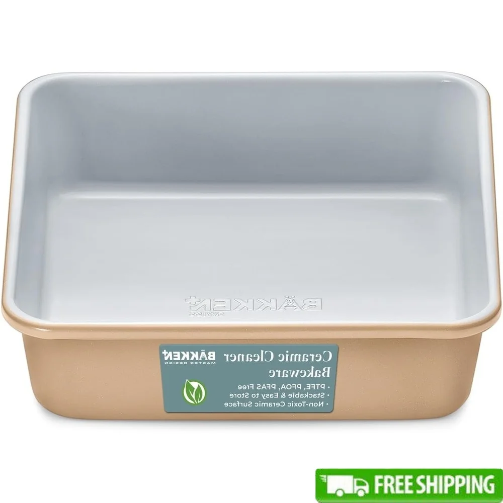 

Square Cake Pan Aluminized Steel Non-Toxic Ceramic Non-Stick Coating Heavy-Duty Durable Baking Essential Kitchen Bakeware