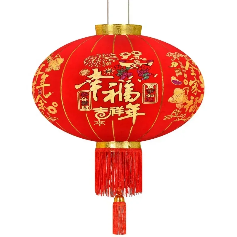 

water proof outside Chinese lanterns new year lantern decorative hanging flocking lanterns
