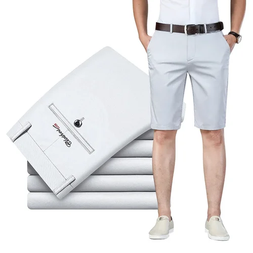 Pantalones cortos informales finos de verano 2024 para hombre, pantalones cortos elásticos de moda de negocios, pantalones cortos de alta calidad de marca masculina de Color sólido