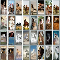 Self-adhesive 3D White Horse Door Stickers Hand Painted Abstract Art Wall Painting Bedroom Study Room Door Mural Wallpaper Decor