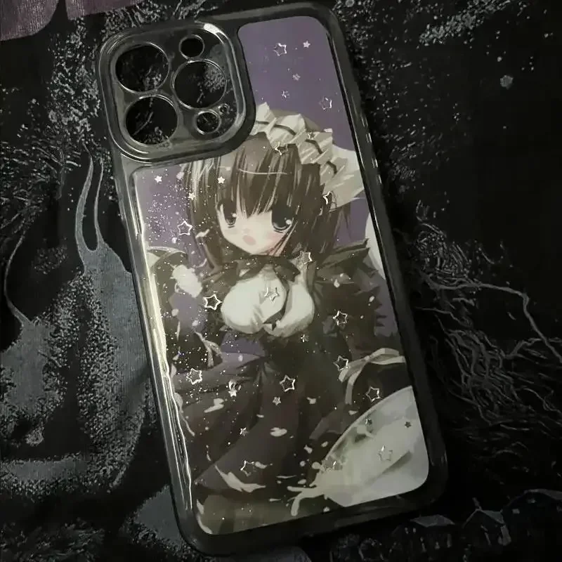 Funda de teléfono de Anime de lujo de Japón para chica, funda bonita para iPhone 16, 15, 14, 13, 12, 11 Pro Max, XR, XS Max, 7, 8 Plus, estilo oscuro, Y2K