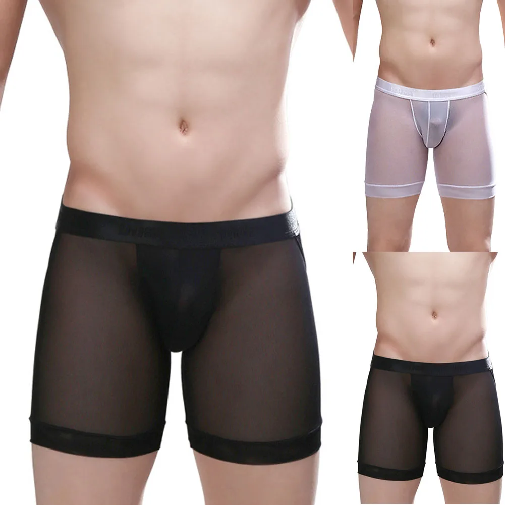 Men’s Open Butt Underwear Erotic Long Legs Breathable Comfort Shorts Ice Silk Bare Buttocks Sheer Panties Underpants