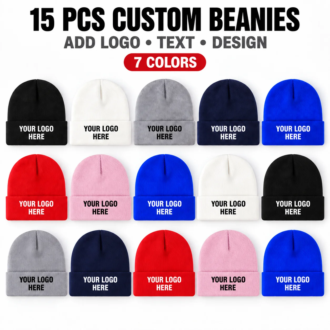 15 custom knit hats, can print personal or team logos, perfect for teams, companies, events, and group gifts