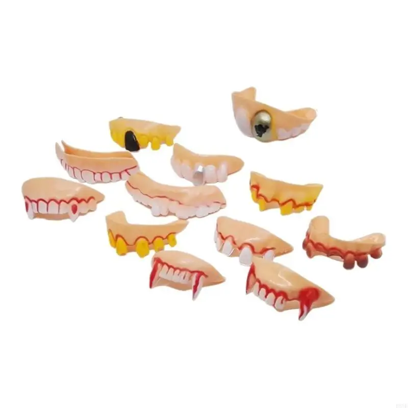 

B95F 8/10/12Pcs Ugly Teeth Funny Gag Teeth Set for Adult Masquerade Halloween Cosplay