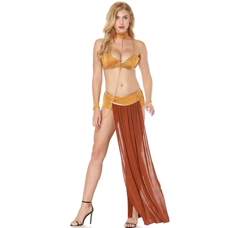 Plus Size Sex Lingerie Cosplay Prinses Leia Slave Kostuum Harem Slaaf Exotische Sexy Kostuums Halloween Danser Sexy Kleding