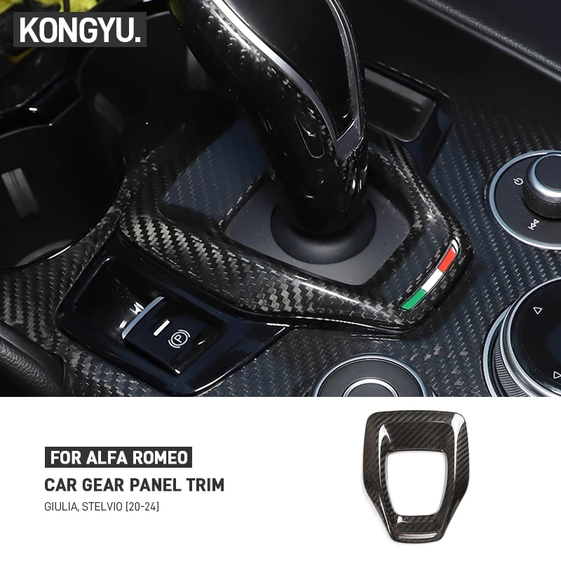 Real Dry Carbon Fiber Car Gear Shift Panel Frame Trim Cover Sticker For Alfa Romeo Giulia Stelvio 2020 2024 Interior Accessories