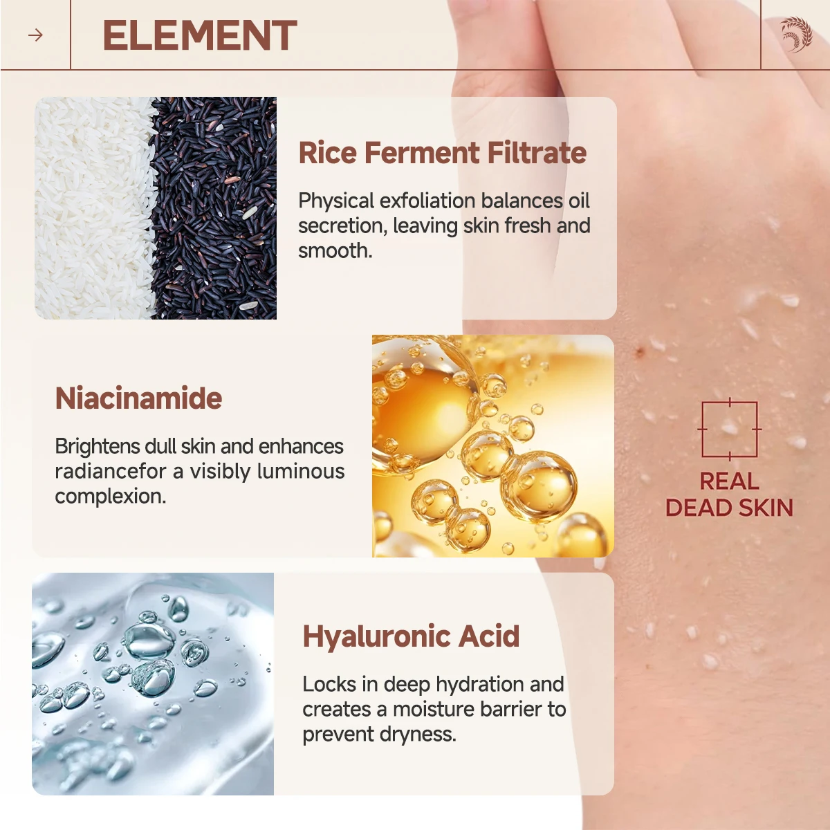 Rice and black rice exfoliating gel deeply cleanses, moisturizes, and removes surface dirt.