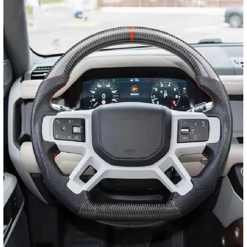 

Customizable Designed Steering Wheel New Defender 90 110 130 2020+ With Leather Carbon Fiber Mahogany Display