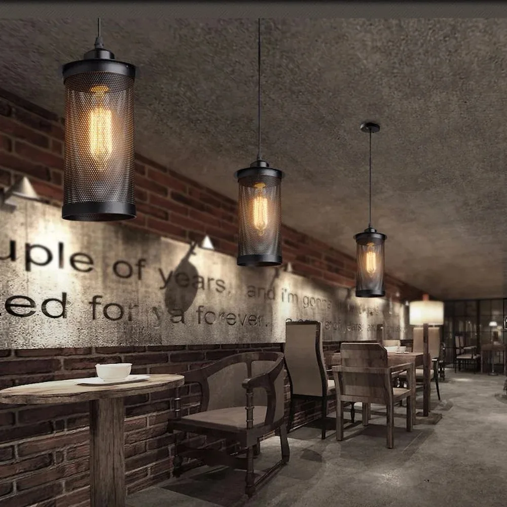 JOYINLED American Vintage Pendant Lights Iron Black Cage Hanging Bell Pendant Lamp E27 for Dinning Room Home Decor Planetarium