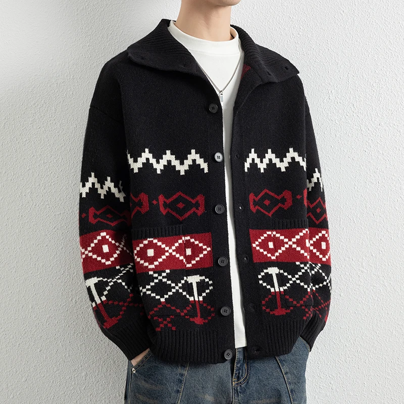 

Модный кардиган для молодых людей, осень-зима 2022, модный свитер с узором Argyle, пальто, однобортное вязаное пальто на пуговицах