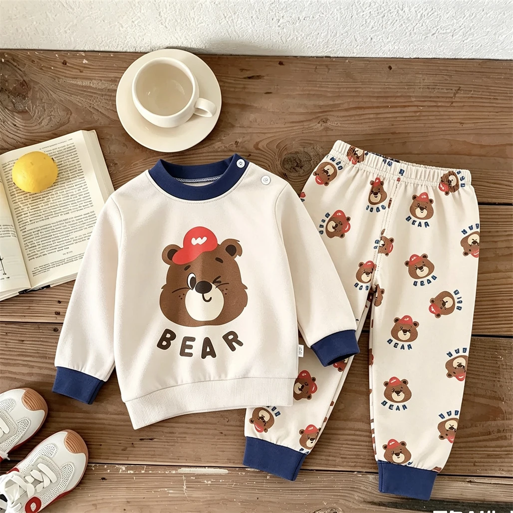 Neues Design Schlafanzug Zweiteiliges Set für Kleinkinder aus Reiner Baumwolle, Langarm-Outfits für 1-4 Jahre Alte Kinder, Niedliche Pullover-Pyjamas mit Hosen – Detail 4