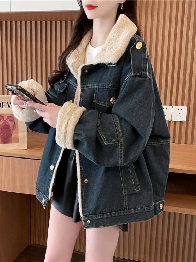 Denim Coats Woman Oversize Fur Plush Womens Winter Sculpted Tailoring Minimalist Grunge Festival Outdoor Activities Quilted Chic
