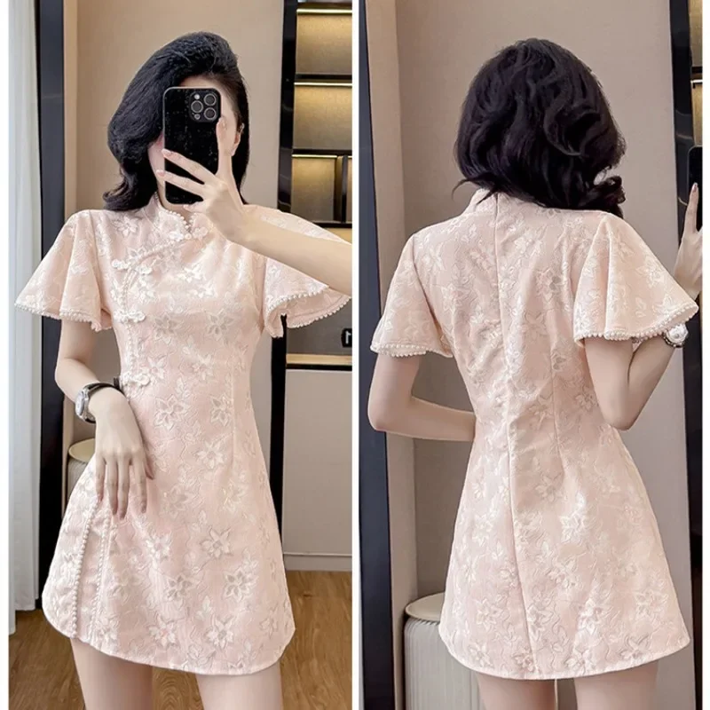 فستان صيفي مثير قصير 2 قطعة مجموعة ملابس النساء فساتين شيونغسام دعوى ملابس امرأة Vestidos الصينية تشيباو أنيقة Ropa Mujer #6