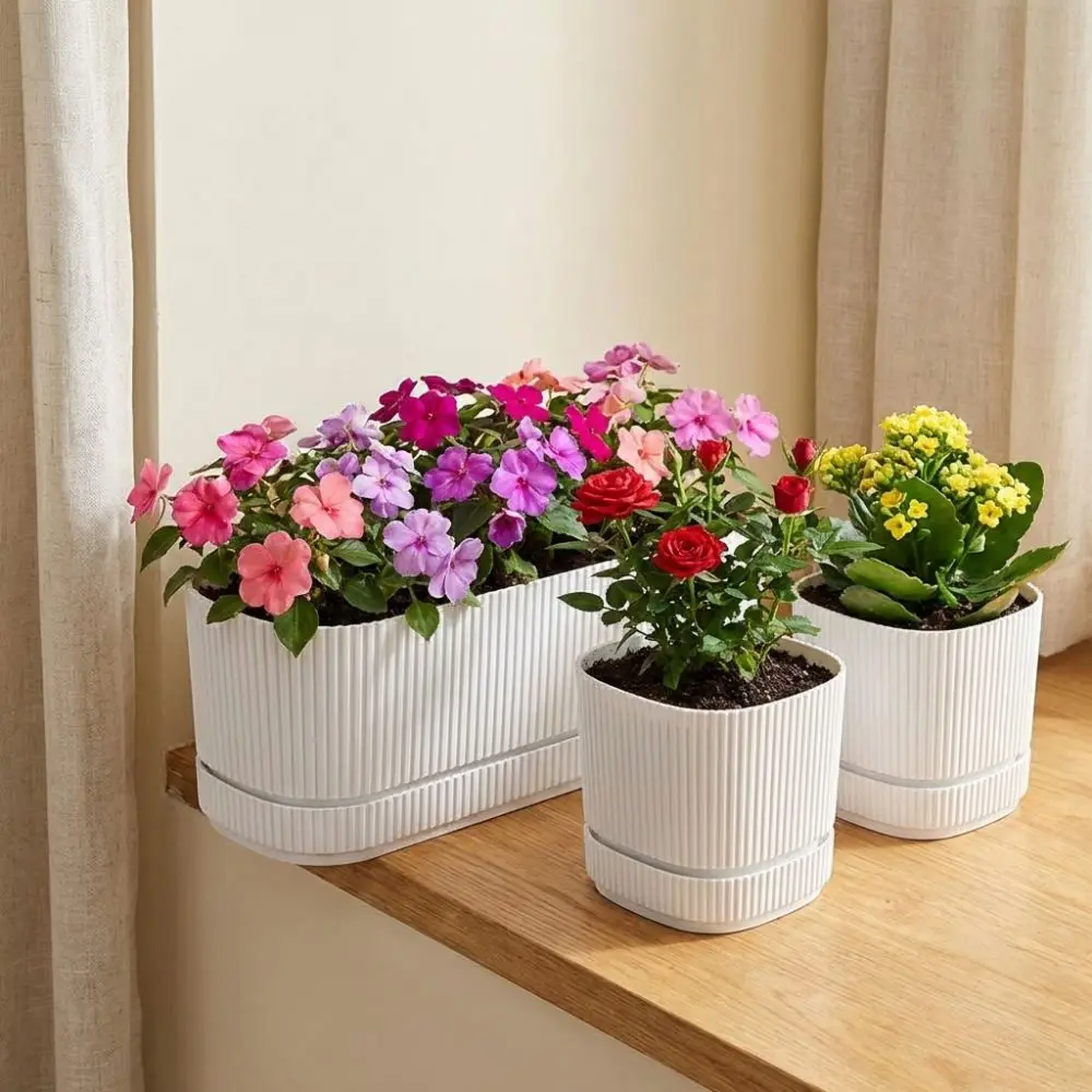 Double Layer Self Watering Flower Pot with Drainage Hole Desktop Vase Lazy Plant Pot Thickened Large Capacity