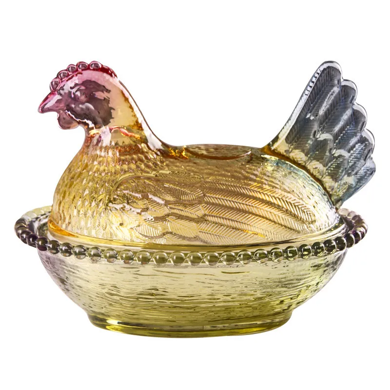 Creative Glass Fruit Bowl with Colorful Glass Hen Brooding Design Candy Storage & Fruit Dish Kitchen Table Decor Home Gift