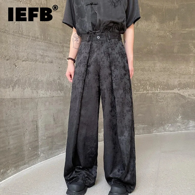 IEFB 2024 Summer New Man's Pants Three-dimensional Jacquard Design Broad Leg Straight Tube Trend Fashion Loose Trousers 9C5613