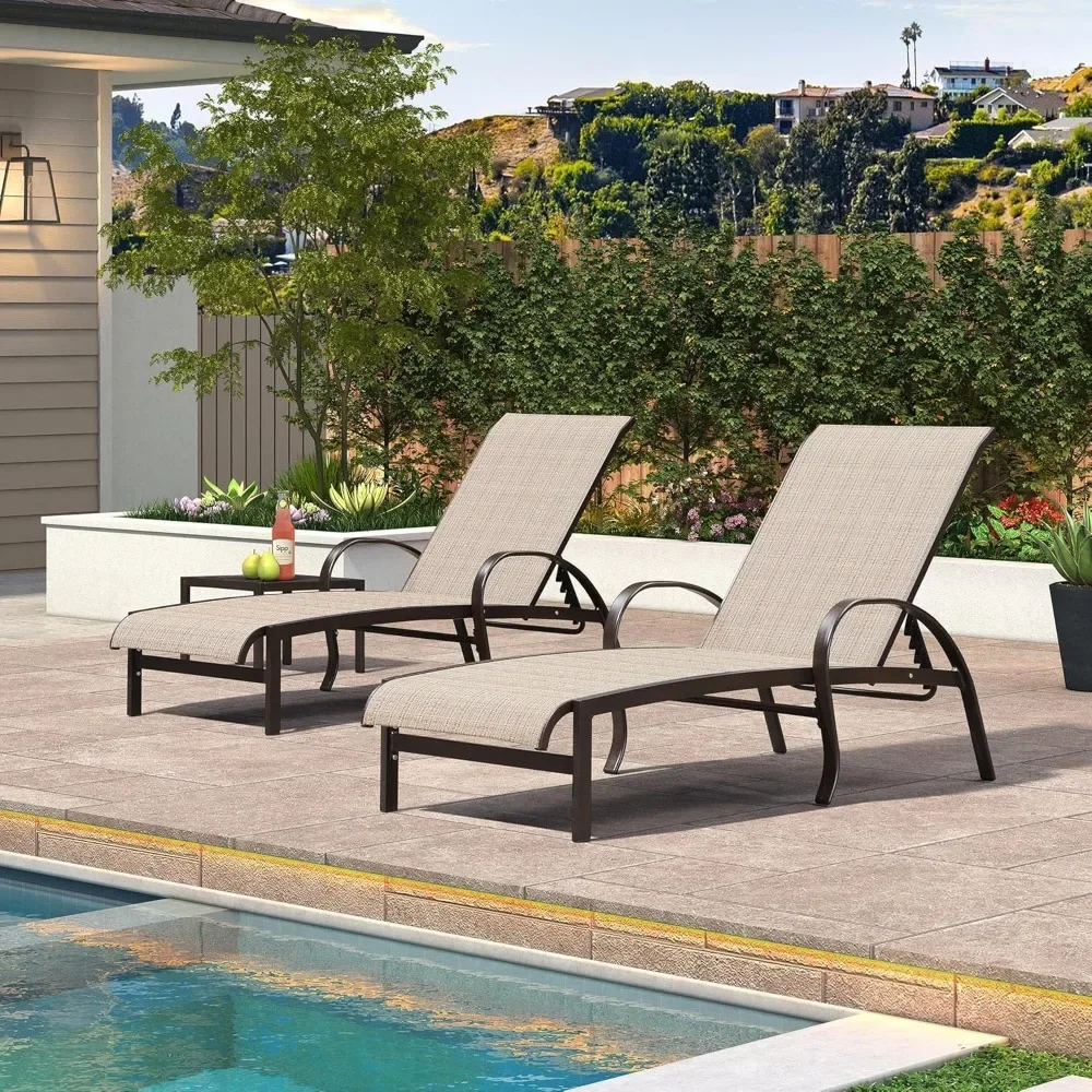 

Outdoor Chaise Lounge Chair Set of 3 Patio Pool Lounger Aluminum Chairs with Side Table Adjustable Tanning Recliner for Outside