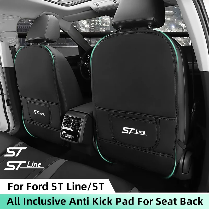 Esteras antipatadas de coche para Ford ST Line Focus Kuga Fiesta, funda protectora trasera de asiento de coche para niños, almohadillas antisuciedad de fila trasera