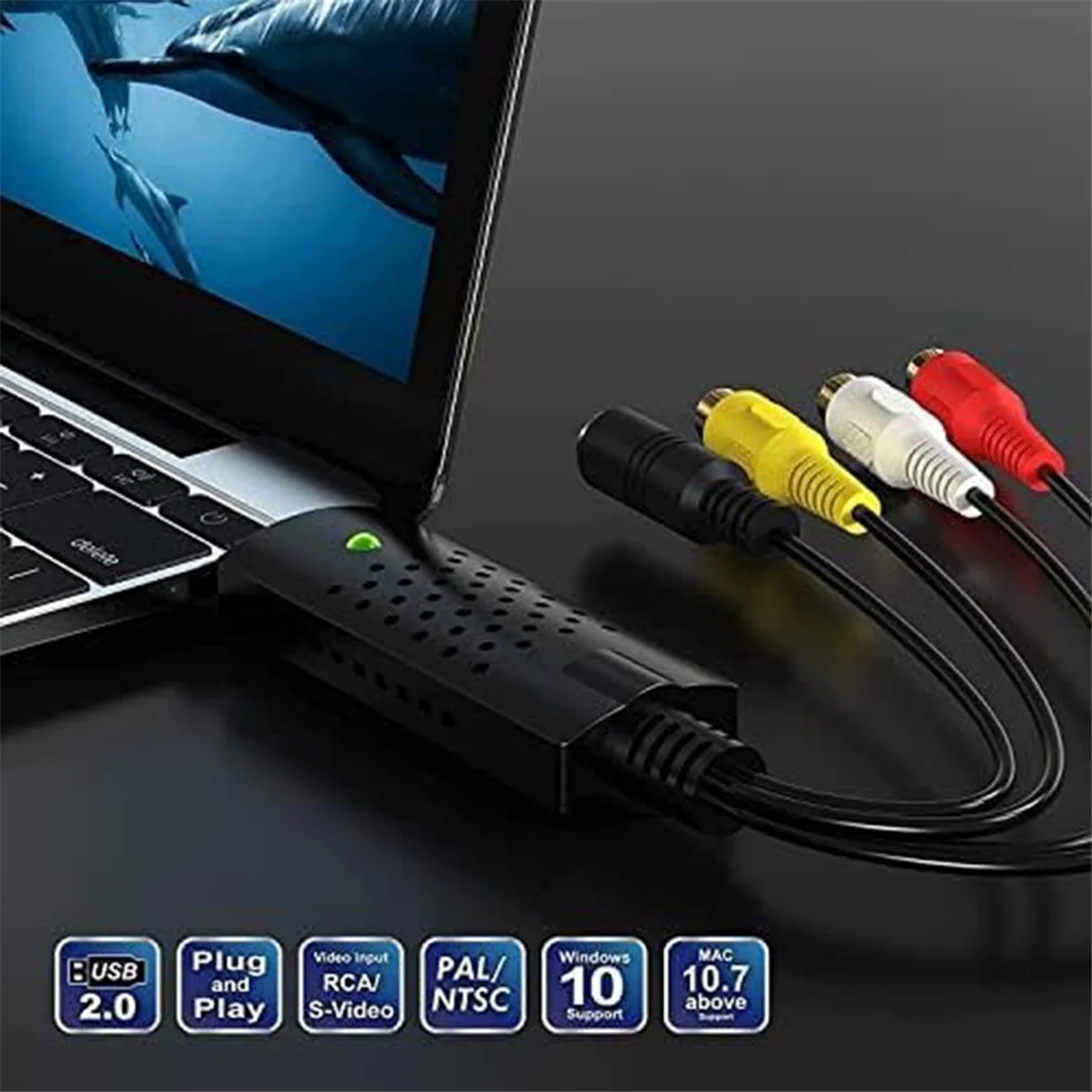 LSJD USB Video Capture Card, Audio Video Converter Grabber dla RCA do USB Convert VHS Mini DV VCR Hi8 DVD to Digital