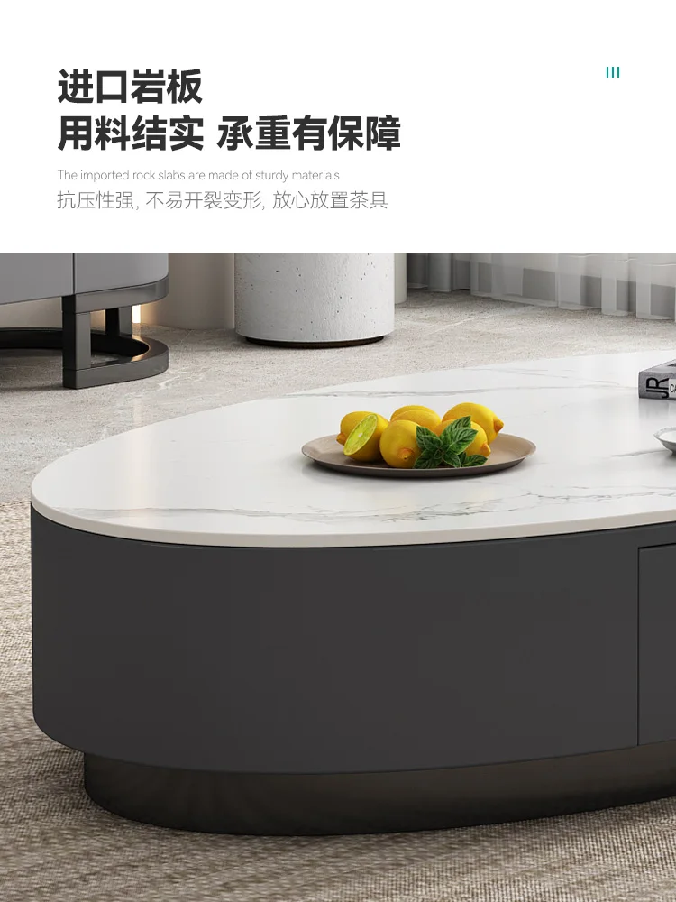 Rock slab coffee table living room household small apartment tea table light luxury modern simple round new marble coffee table