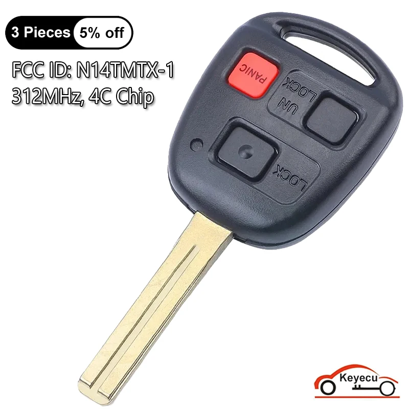 

KEYECU 312MHz 3 Button Remote Key Fob N14TMTX-1 with 4C Ceramic Chip Fit for Lexus RX300 99-03 Remote Key Car Key