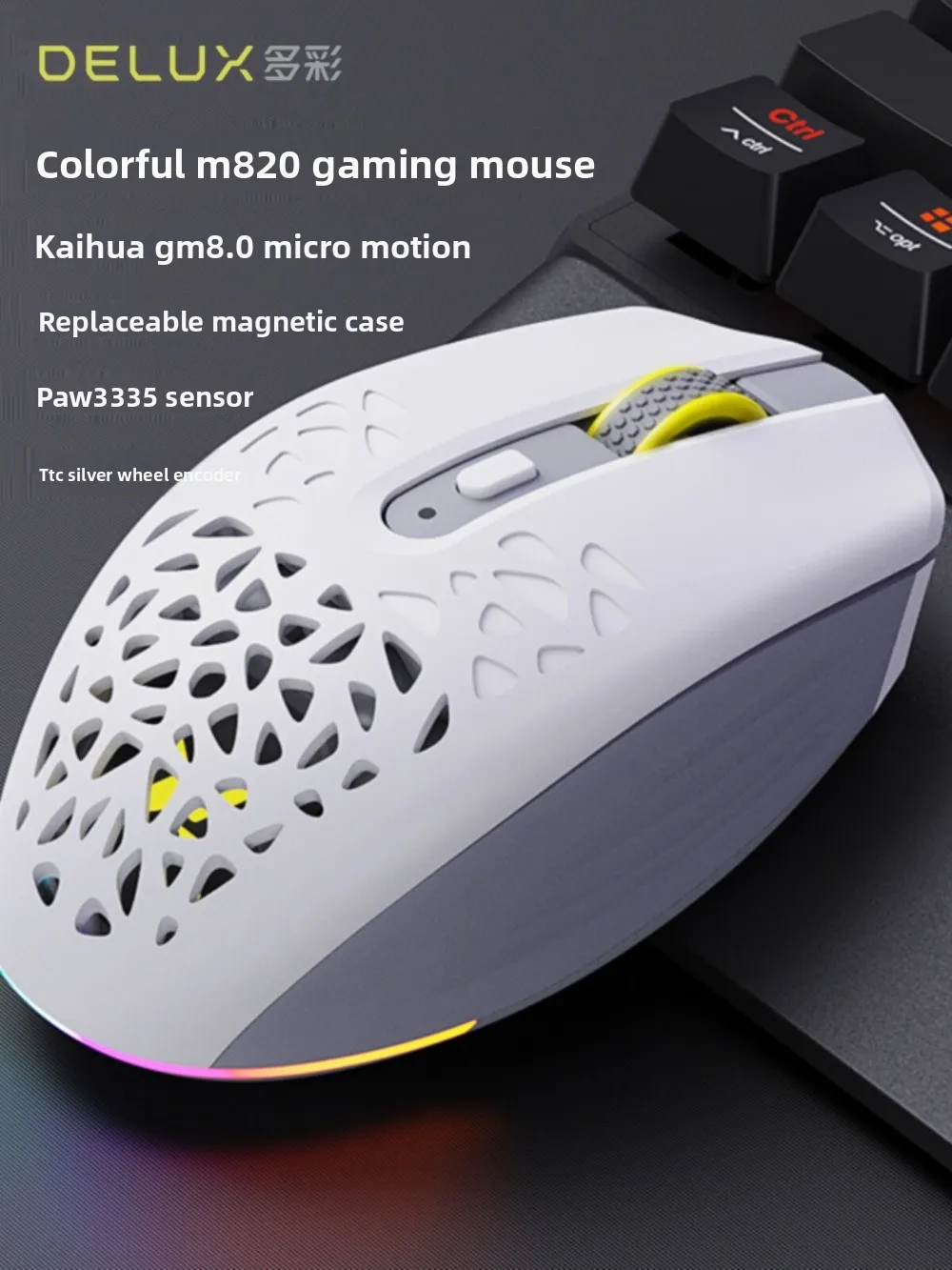 DeLUX M820DC Tri-Mode Wireless Gaming Mouse 2.4G Bluetooth Wired Rechargeable RGB E-sports Mice 16000DPI for Pro Gamer PC Laptop