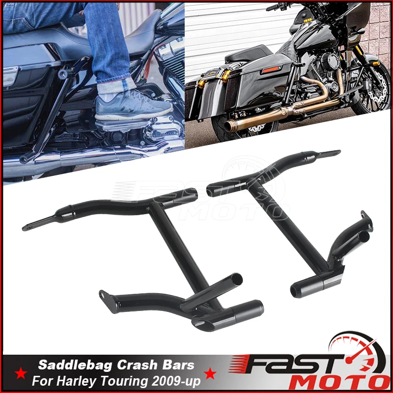 

Motorcycle Black Guard Crash Bar Rear Saddlebag Guards Bumpers For Harley Touring Road King Street Electra Glide FLTRX 2009-UP