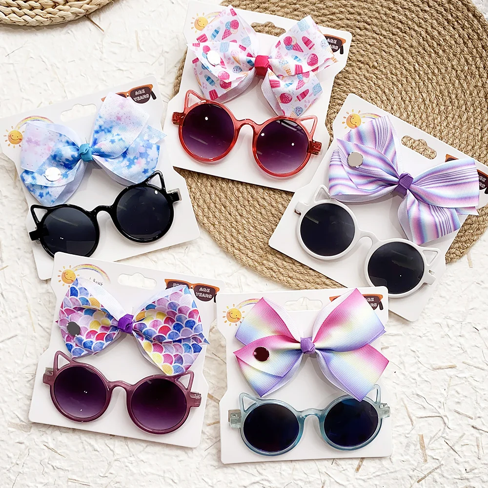 [1 Set] Fashion Big Bows Hair Clip for Girl Creative Personalized Sunglasses Combination Vacation Party Kids Hair Accessories