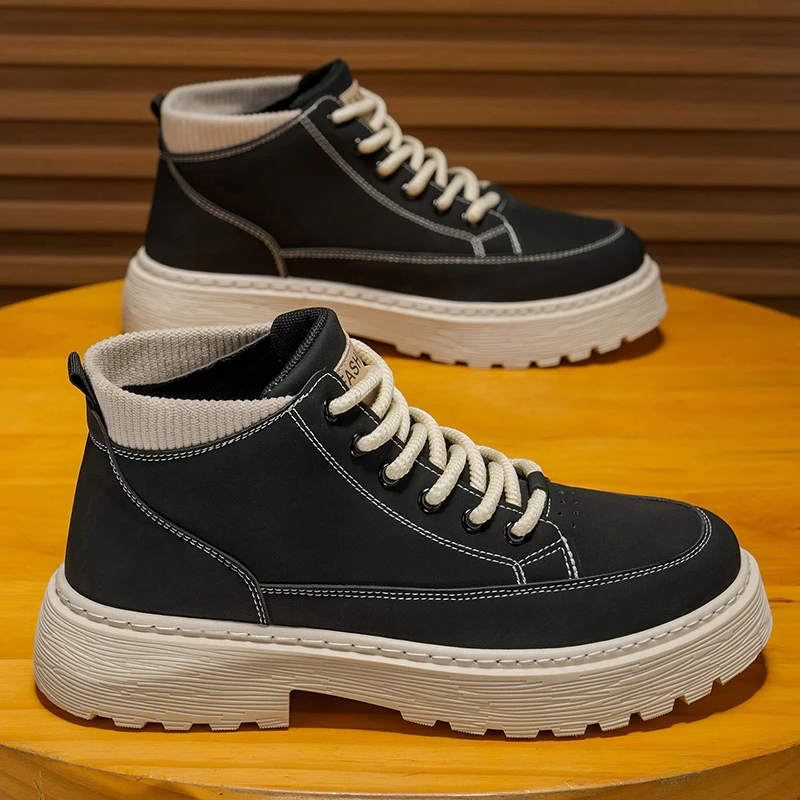 

2025 New Men's Big Yellow Boots Durable Anti - Skid Sole High - Top Chunky Sole Winter Fleece Lined British Work Boots Motorcycl