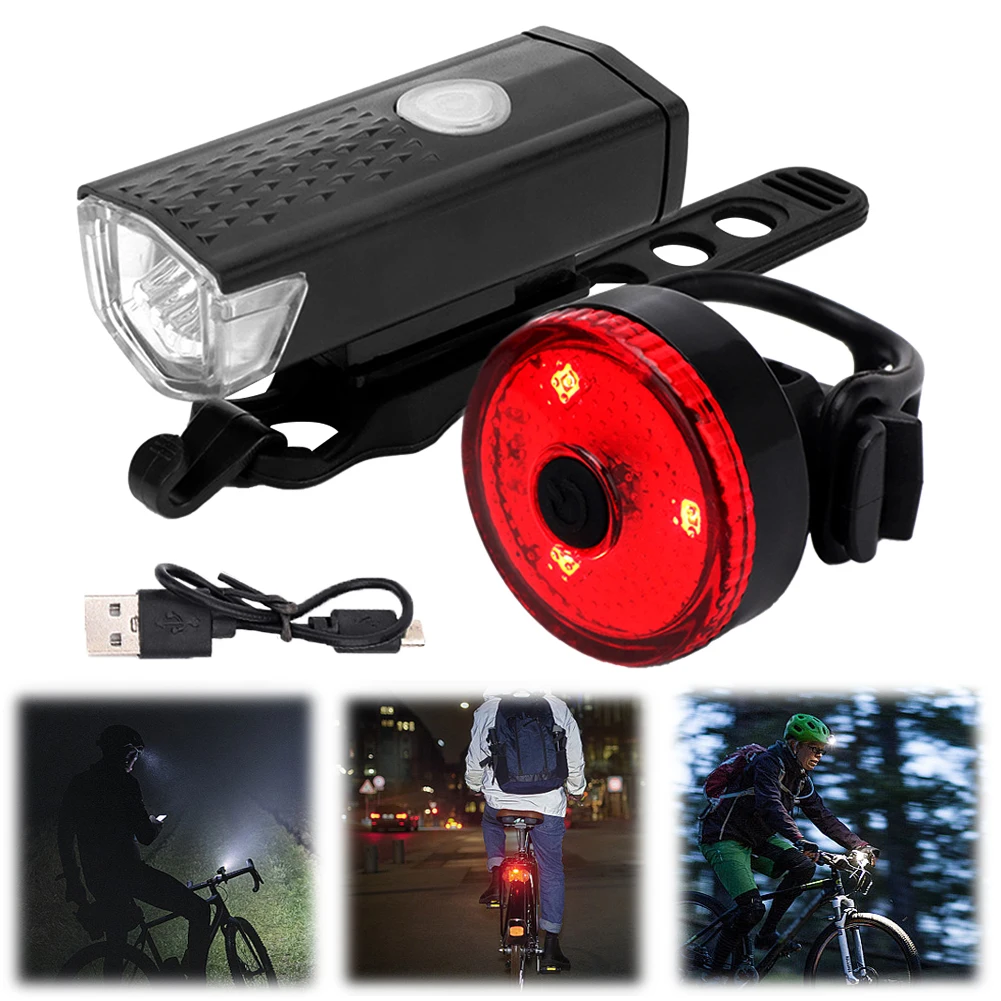 

4Pcs LED Bicycle Front Light with 4Pcs Bicycle Rear Night Light Bike Handlebar Flashlight USB Rechargeable IPX4 Waterproof