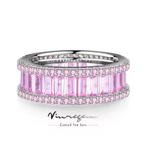 Vinregem 18K White Gold Plated Pink Sapphire Gemstone Ring For Women Anniversary Gift 925 Sterling Silver Fine Jewelry Wholesale