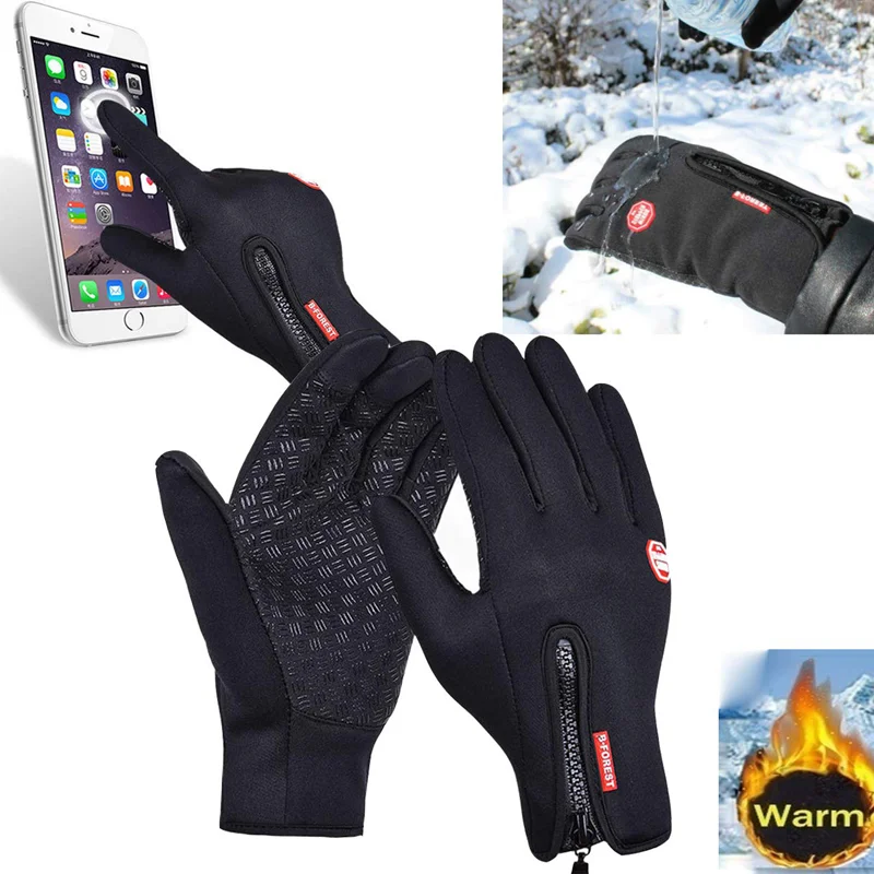 Winter Thermal Gloves Touchscreen Windproof Cycling Cold Glove For Men Women Warm Non-Slip Outdoor Driving Zipper Sport Gloves