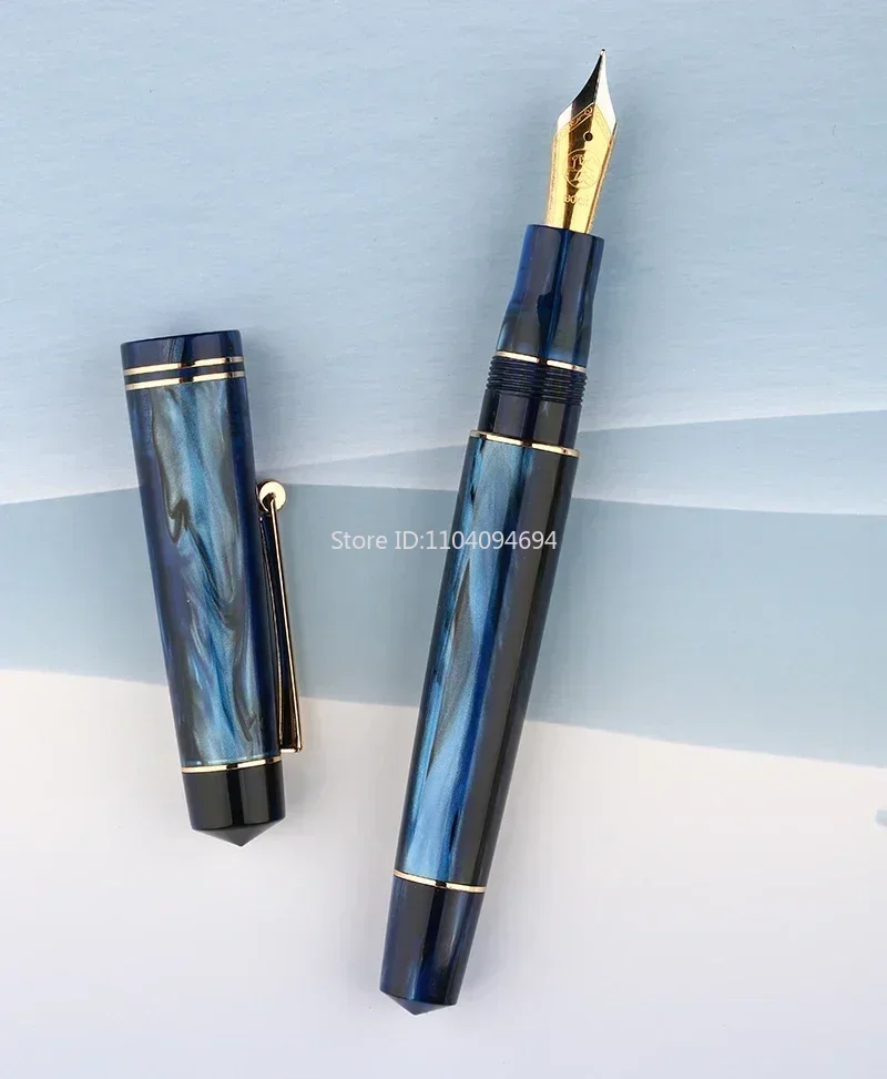 Maghon 800 pena tinta Resin impor Jerman No. 6 BOCK Nib 35 #0.5mm dengan konverter pena hadiah menulis klip biru dan emas