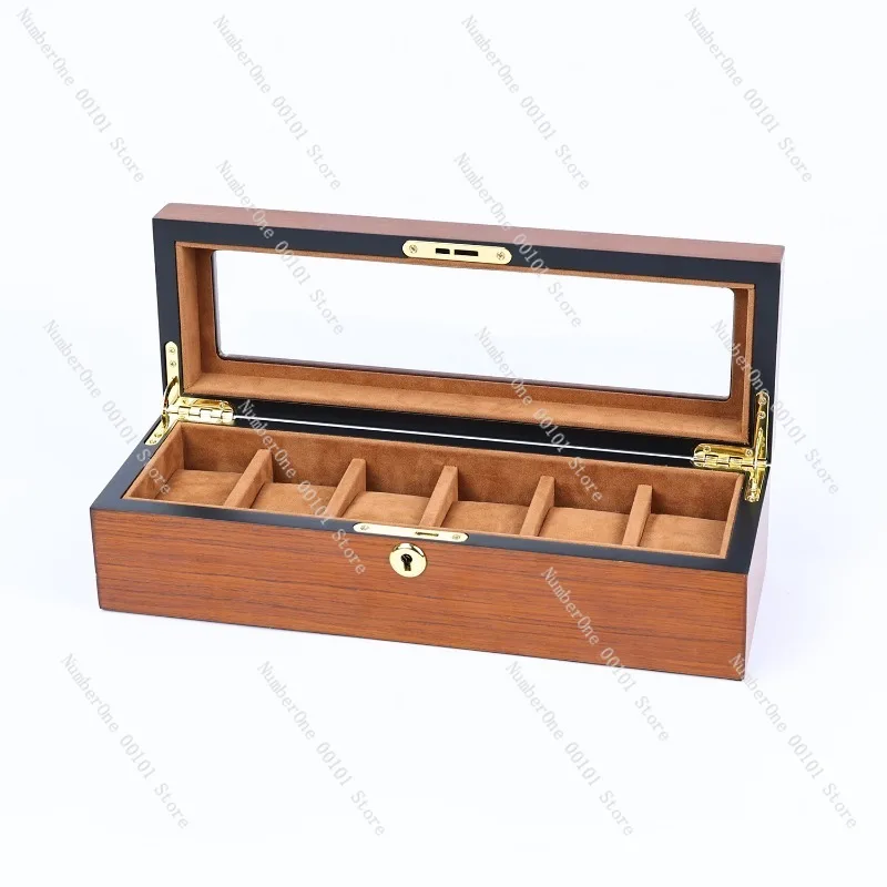 Vintage Black Spade Wood Grain Lacquered Matte Watch Display Box with Lock, Dust-Proof Storage for Watches and Accessories