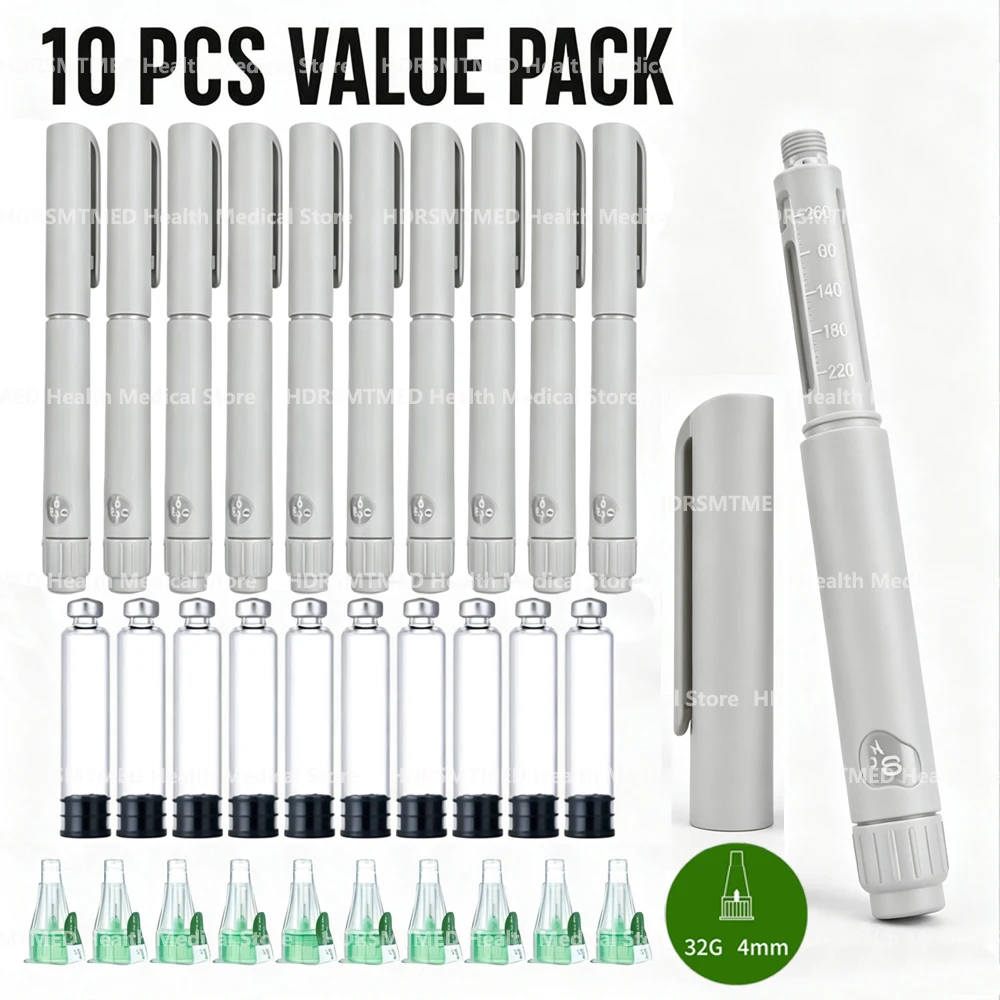 White Rotary Push Disposable Sterile Insulin Injection Pen Adjustable Growth Hormone Dosage 60U Injection Pen Peptide Pen Kit