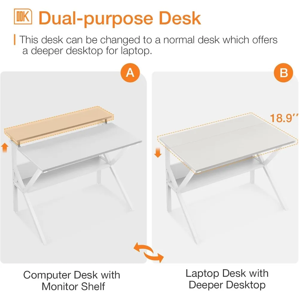 Small Computer Desk, 27.5 inch Desk for Small Spaces with Storage, Compact Table with Monitor & Storage Shelves for Home Office