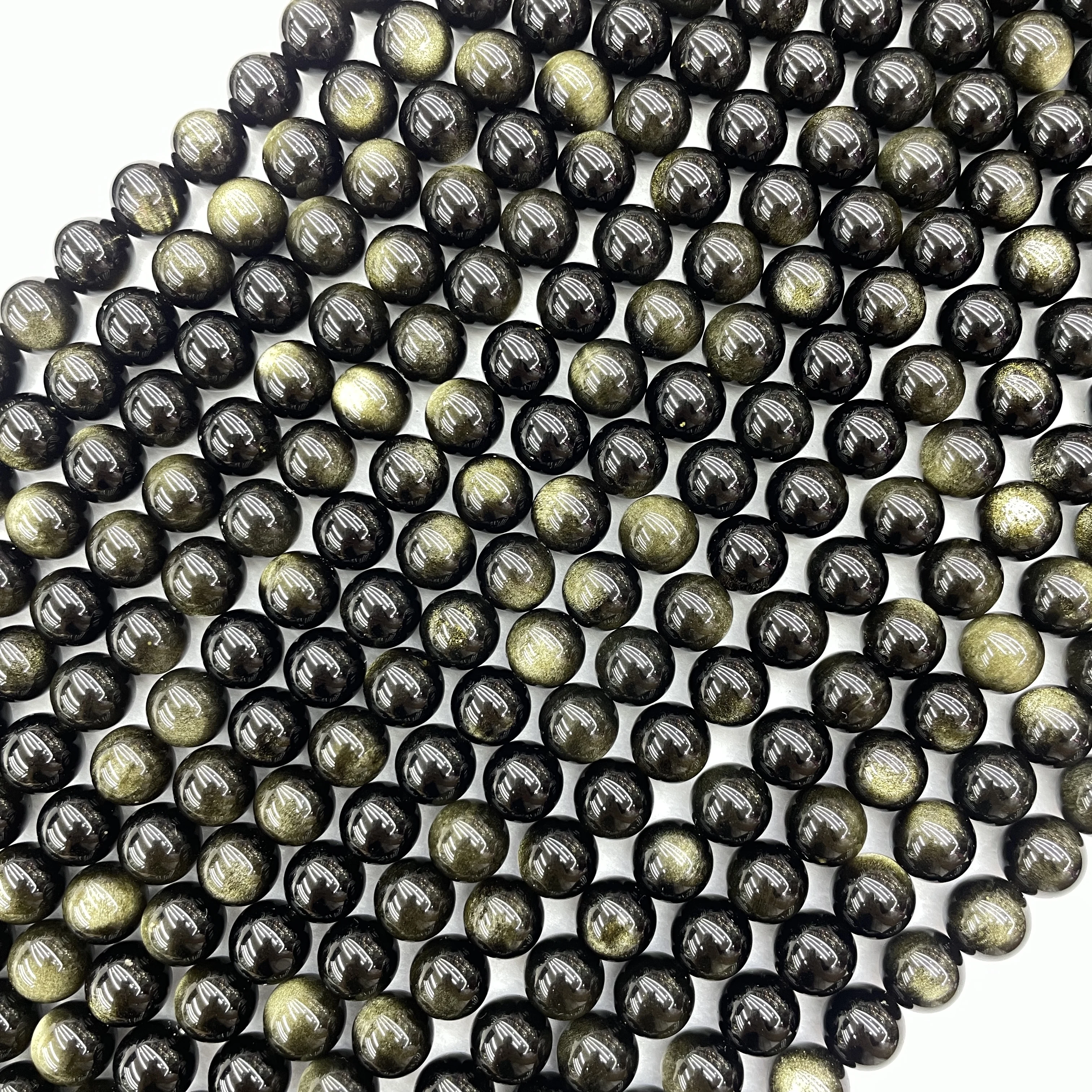 Natural Stone Golden Obsidian 6 8 10MM Polish Smooth Round Loose Strand Beads For Jewelry Making Bracelets Necklace Accessories