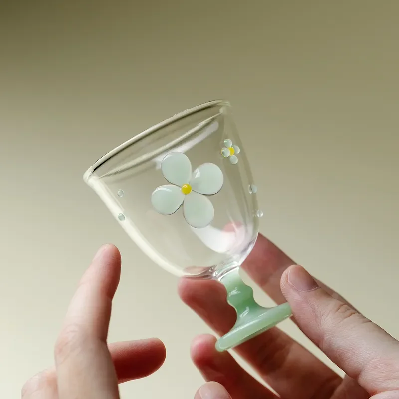 Huayu High Footed Glass Master Cup Exquisite Lily of the Valley Design Personal Tea Tasting Cup Elegant Single Teacup for