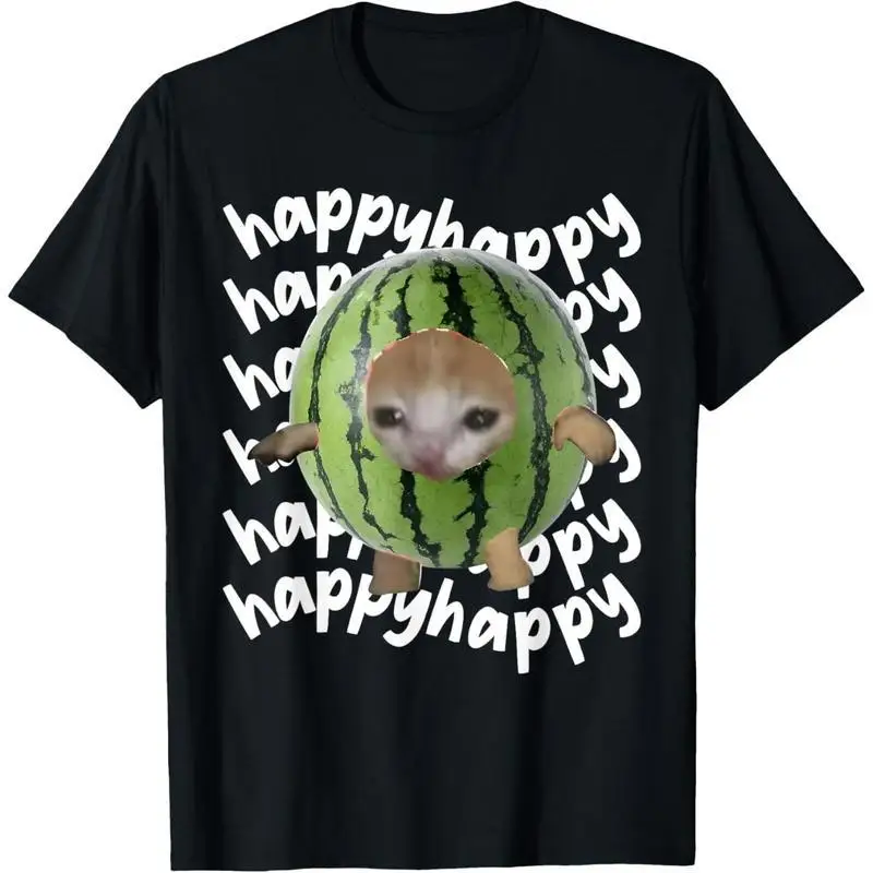 

Funny Watermelon Cat T-shirt for Women Men Happy Meme Graphic Tee Cute Animal Top Y2K Aesthetic Streetwear Gift